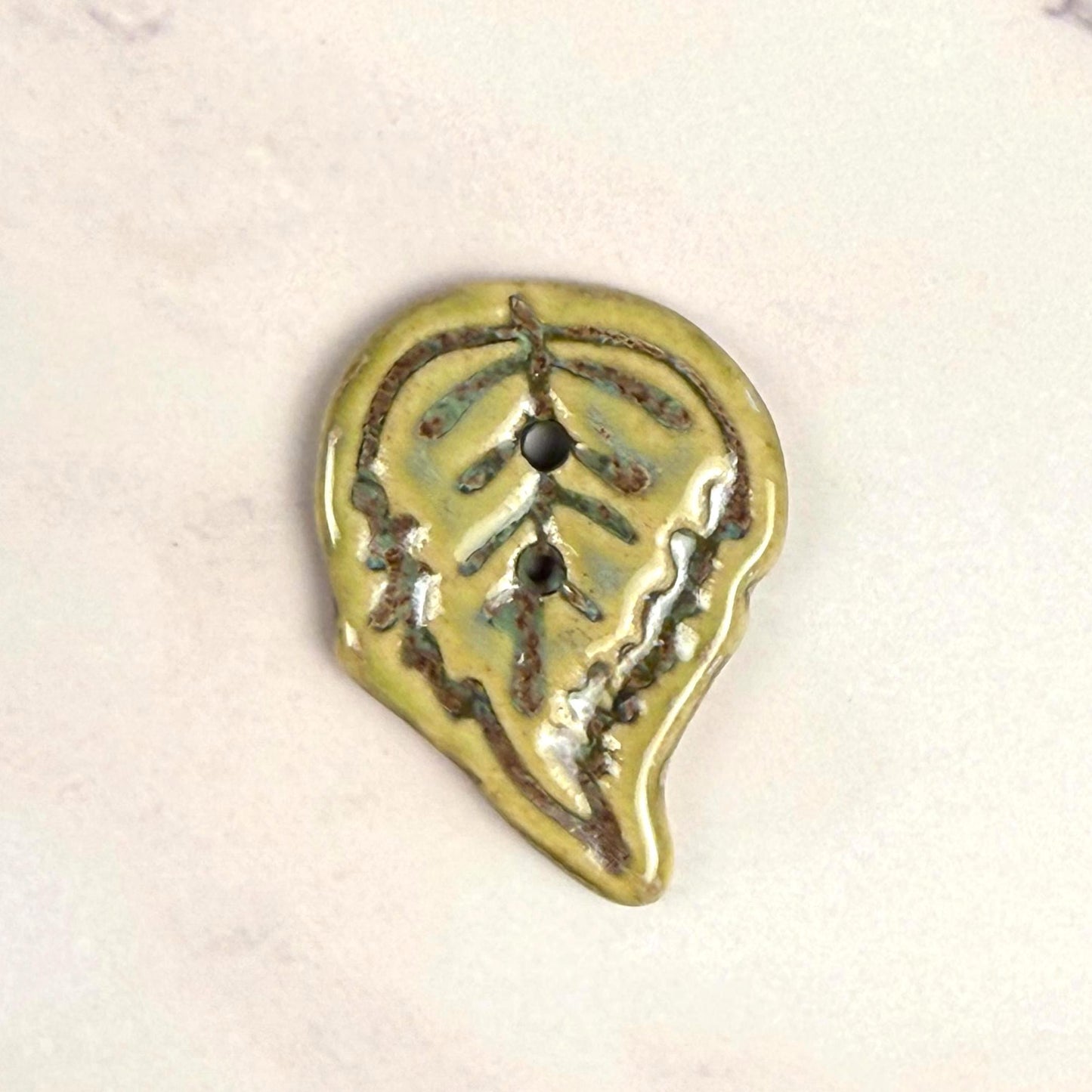 Large Stylized Green Leaf Ceramic Button