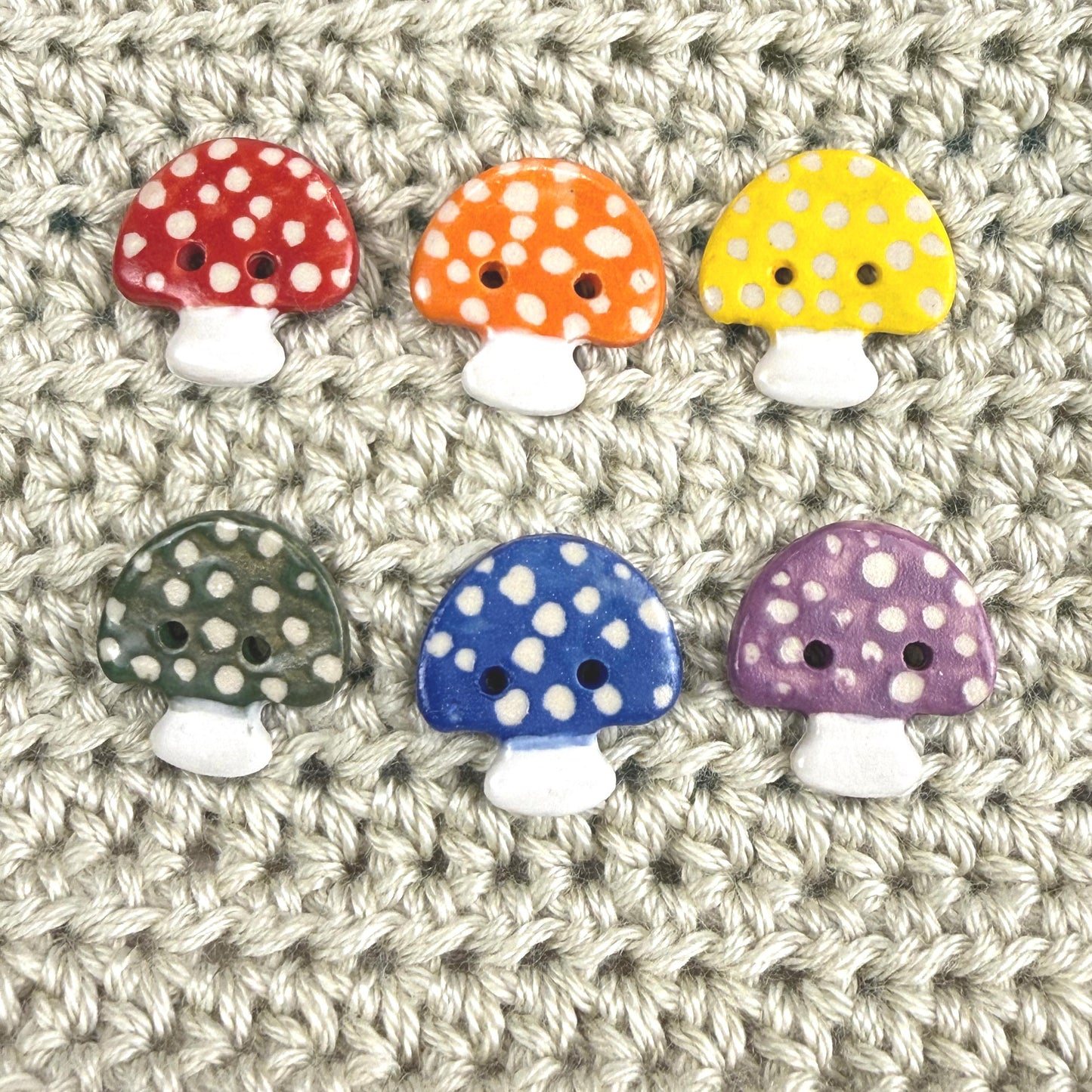 Rainbow Set of Mushrooms Ceramic Buttons