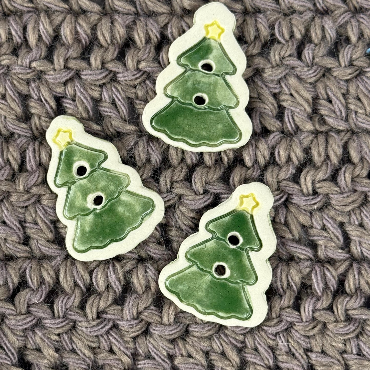Evergreen Tree with Star Set of 3 Ceramic Buttons