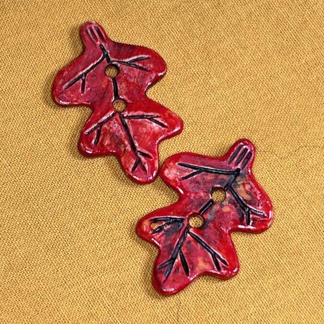 Red Leaf Shaped Ceramic Button