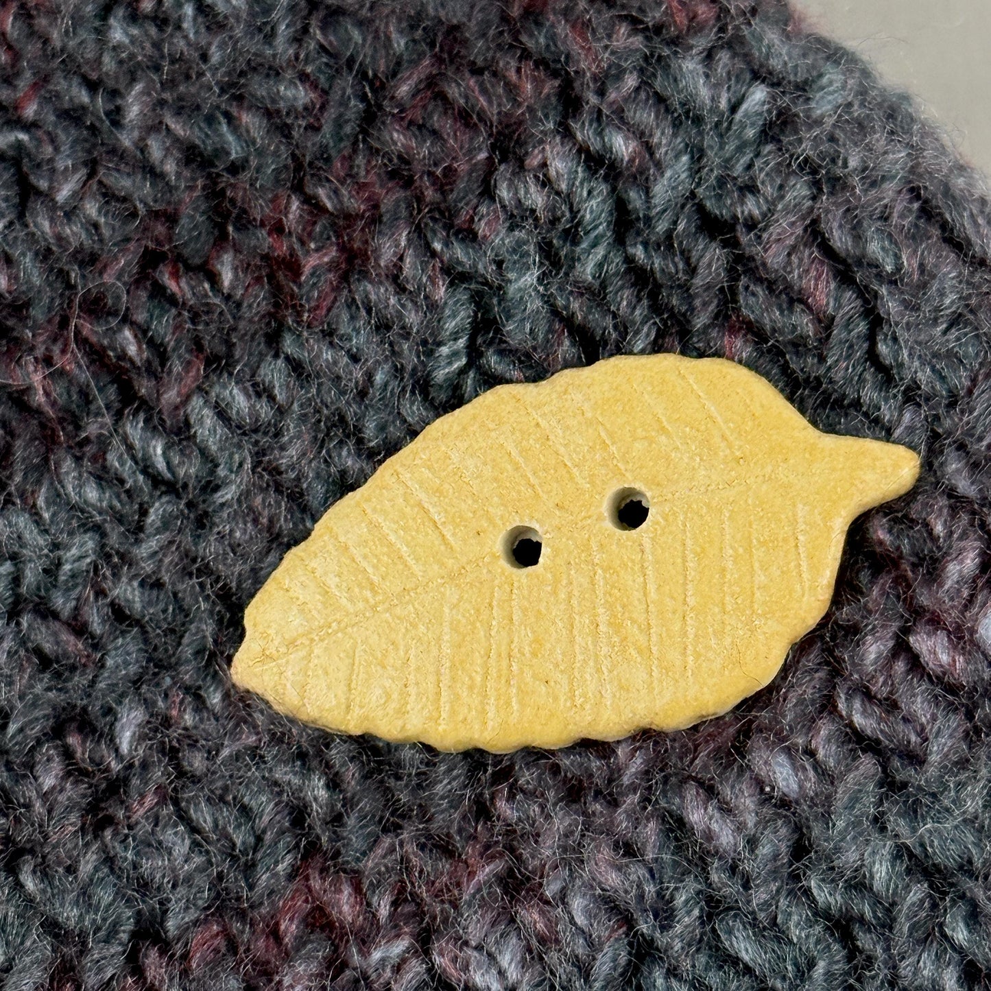 Large Yellow Leaf Ceramic Button