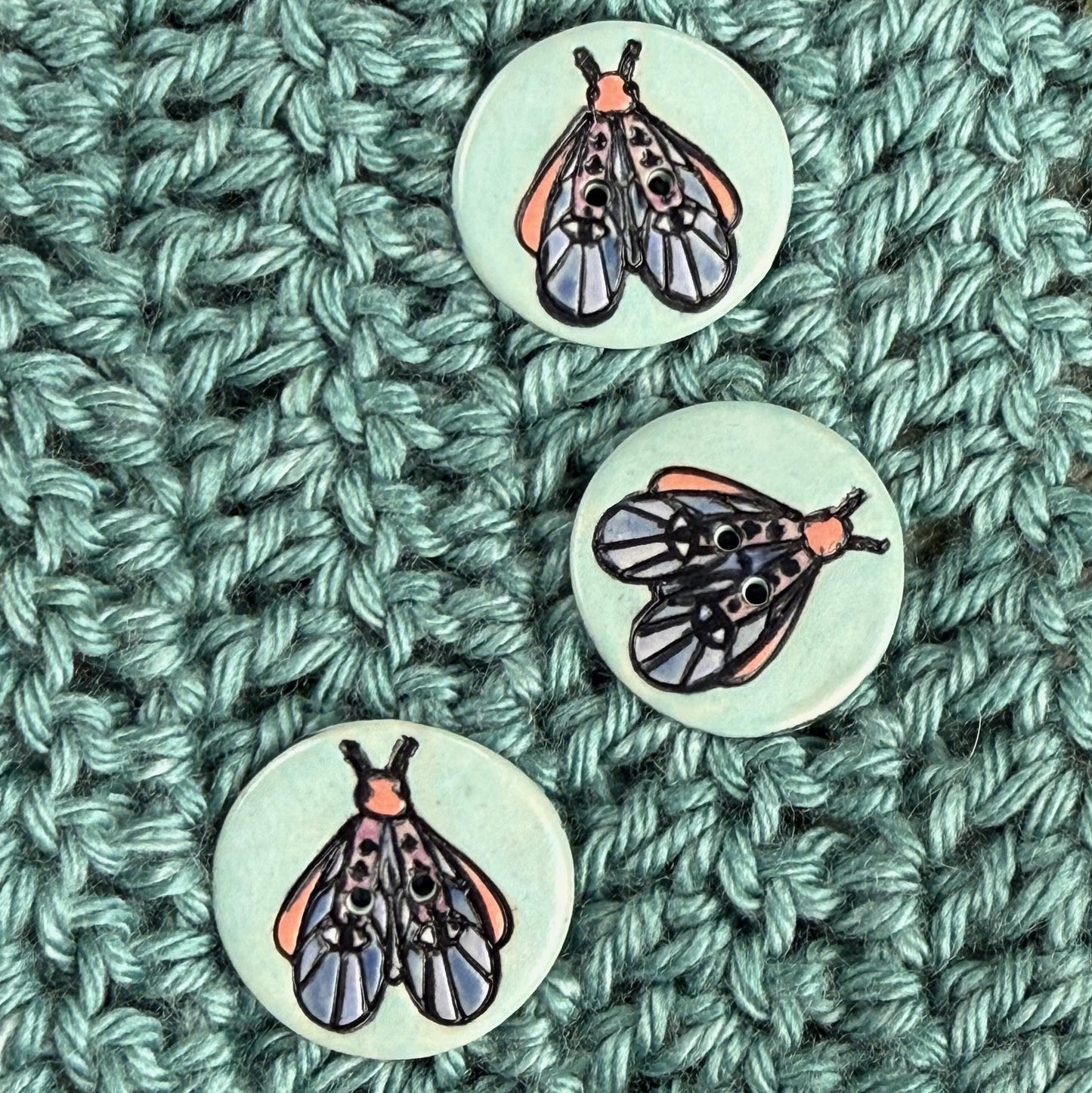Blue Moth with Eyes on  Aqua Blue Ceramic Button