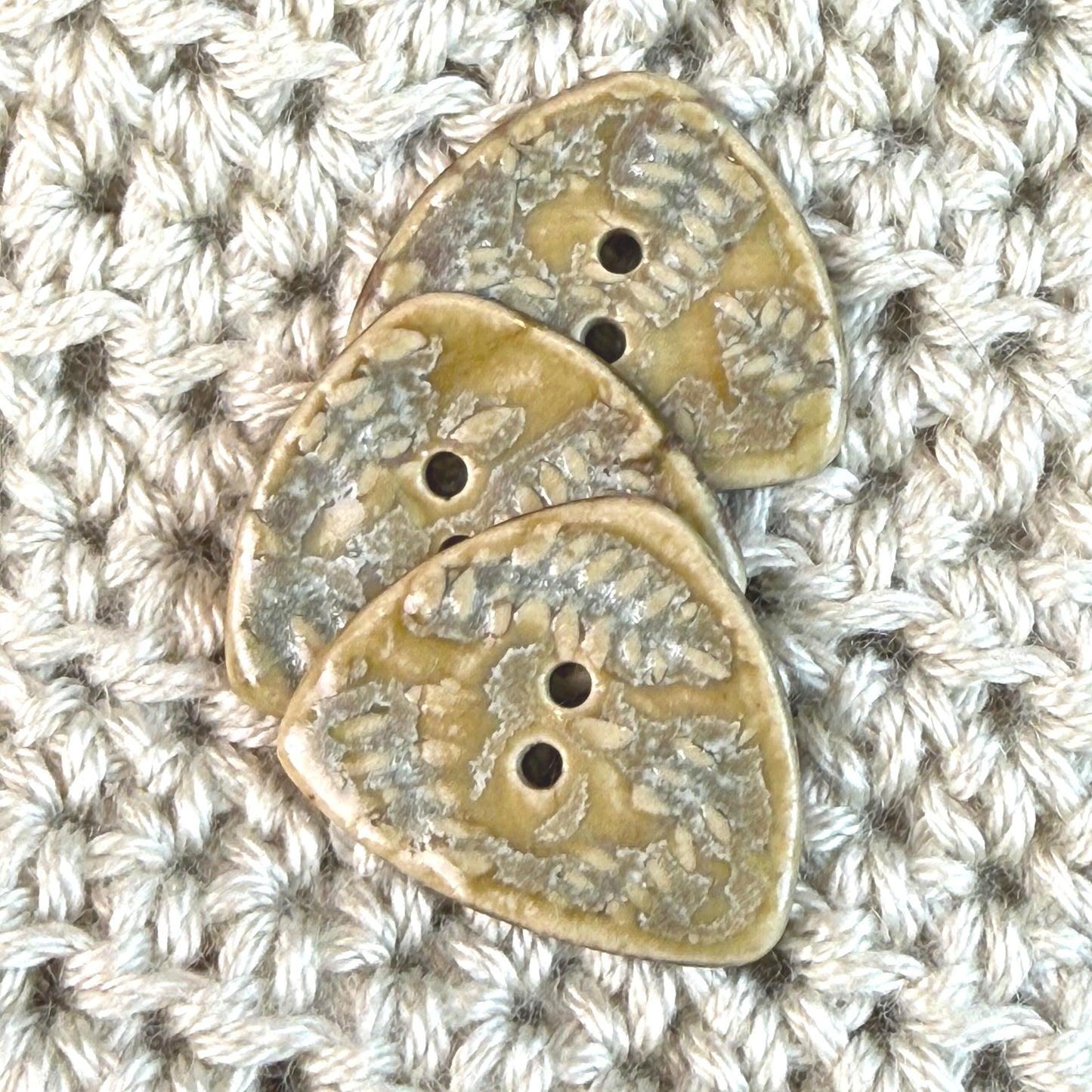 Spring Ferns with Green and Gold  2 Hole Small Triangular Buttons