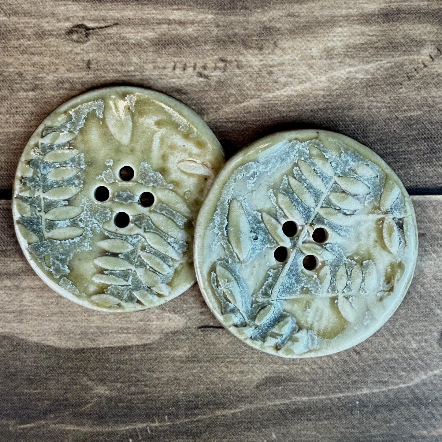Large Spring Ferns with Green and Gold 4 Hole Round Buttons