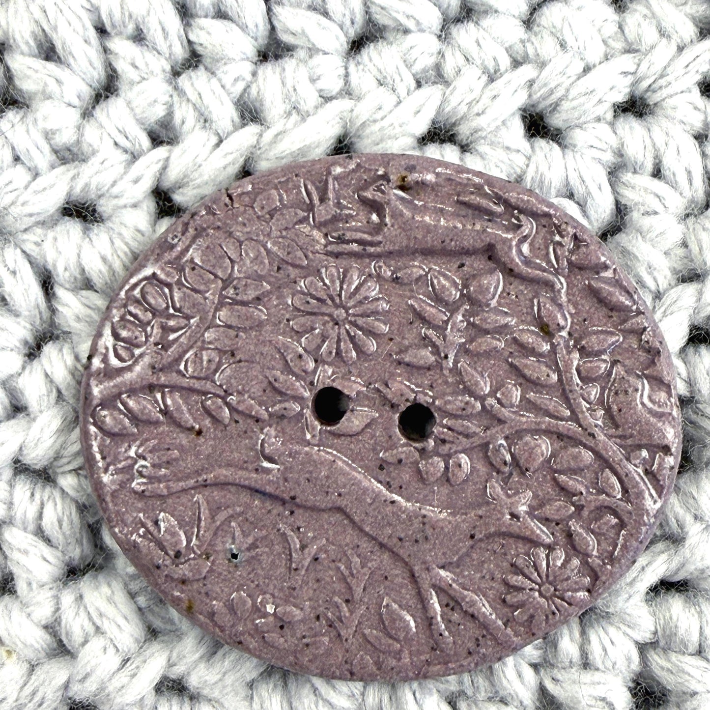 Lg Dark Lavender Porcelain Woodland Deer Oval Button