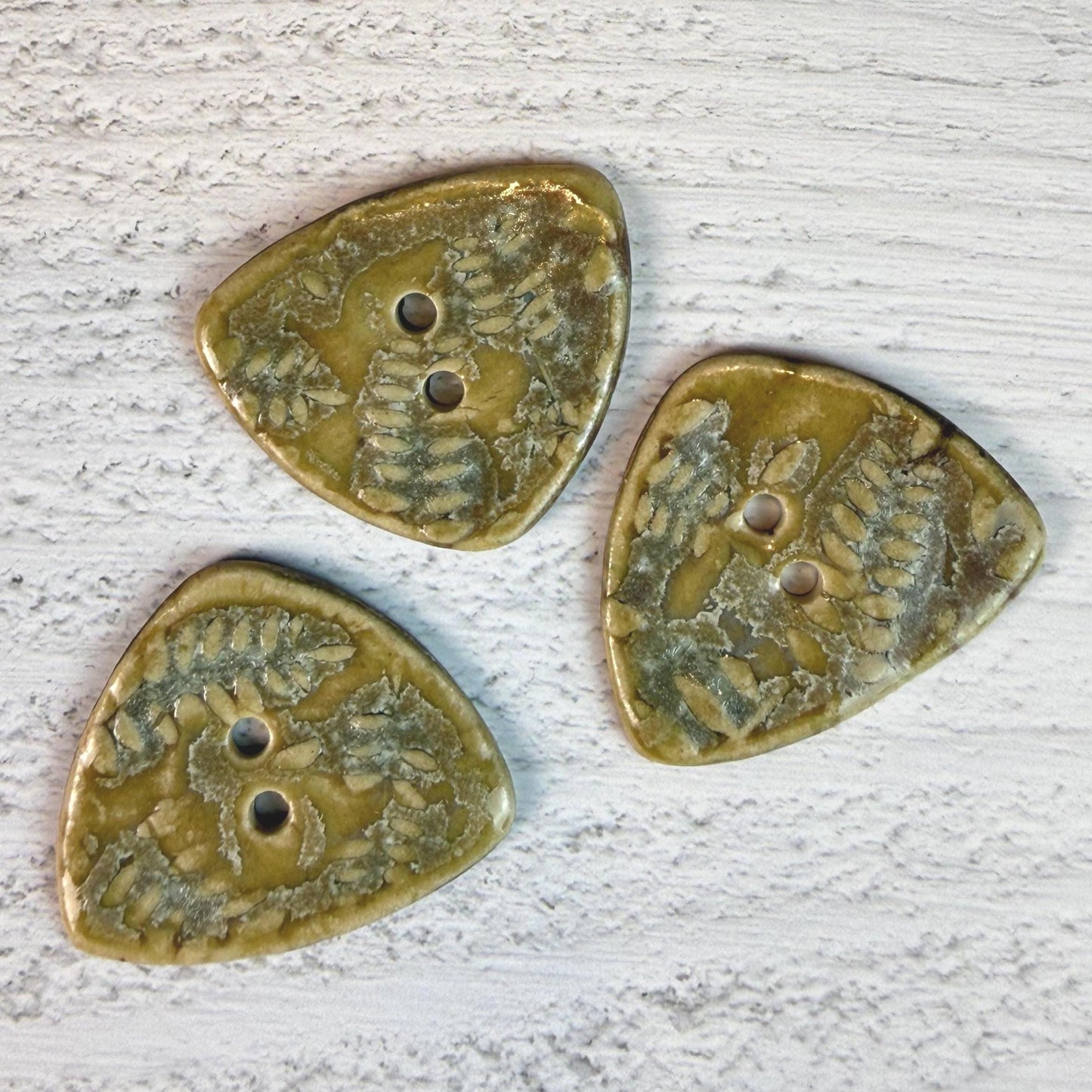 Spring Ferns with Green and Gold  2 Hole Small Triangular Buttons