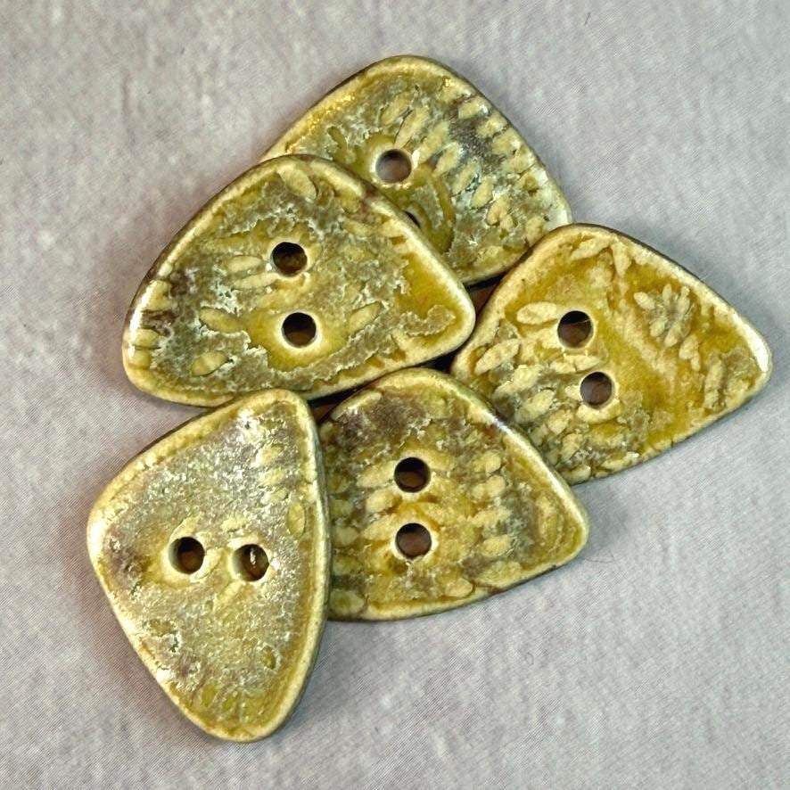 Tiny Spring Ferns with Green and Gold  2 Hole Triangular Buttons