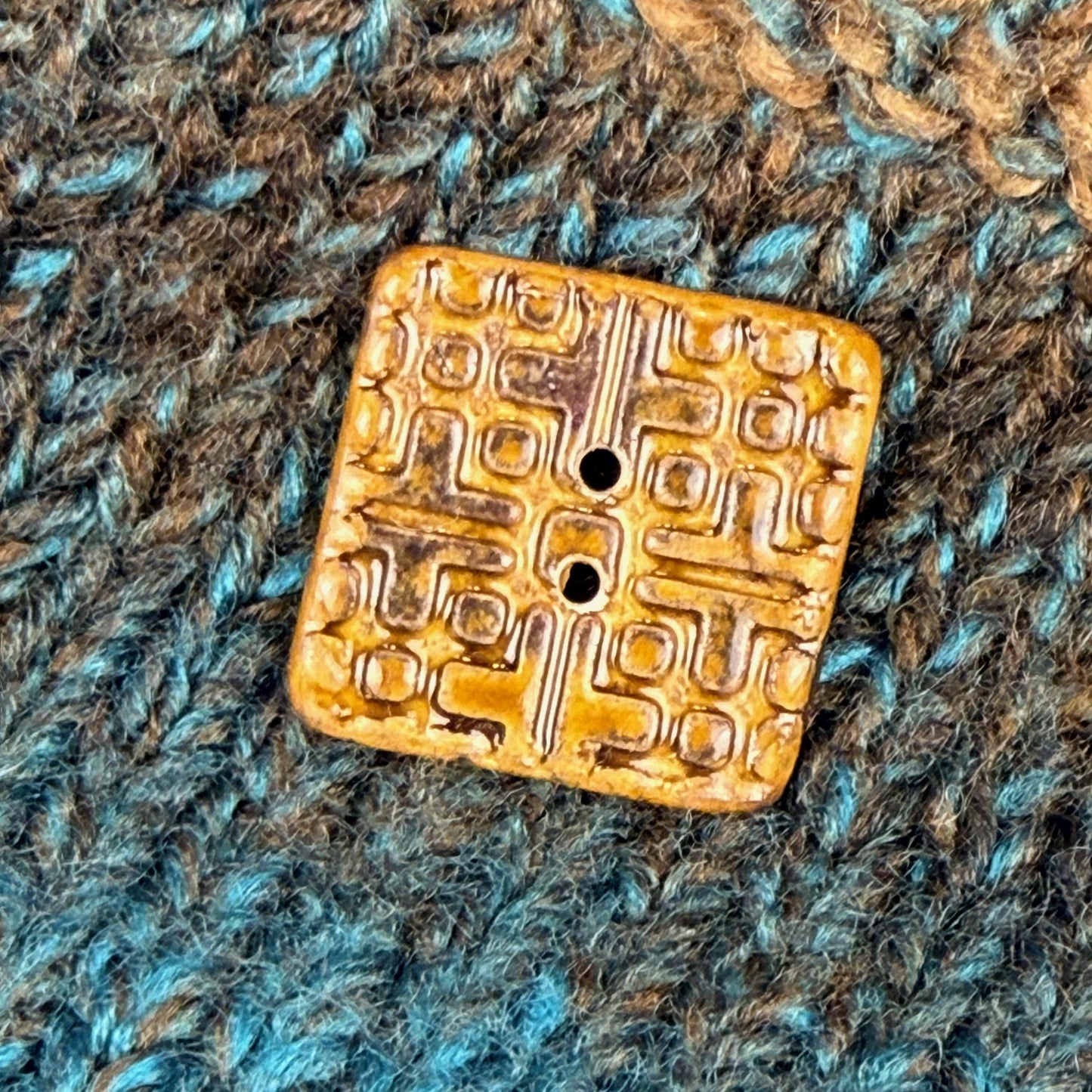 Golden Brown Graphic Texture Square 2 Hole Button