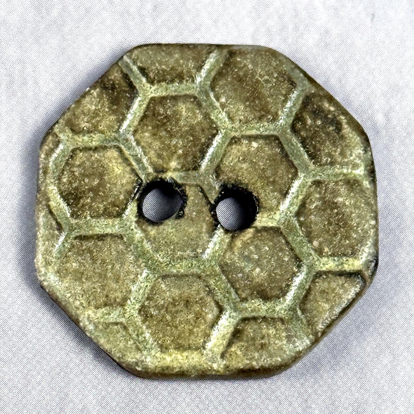Golden Yellow Bee Hive Pattern on Black Porcelain Octagon Shaped Button