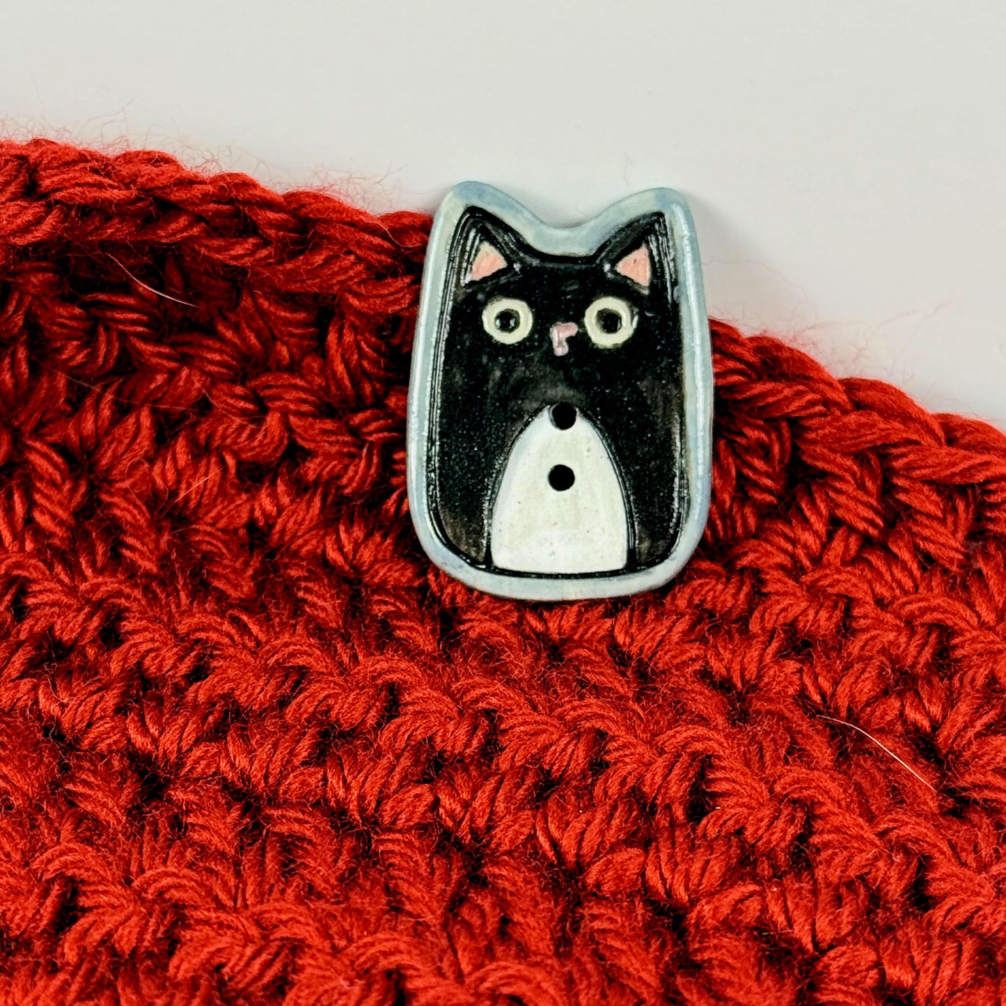 Tuxedo Kitty Ceramic Button
