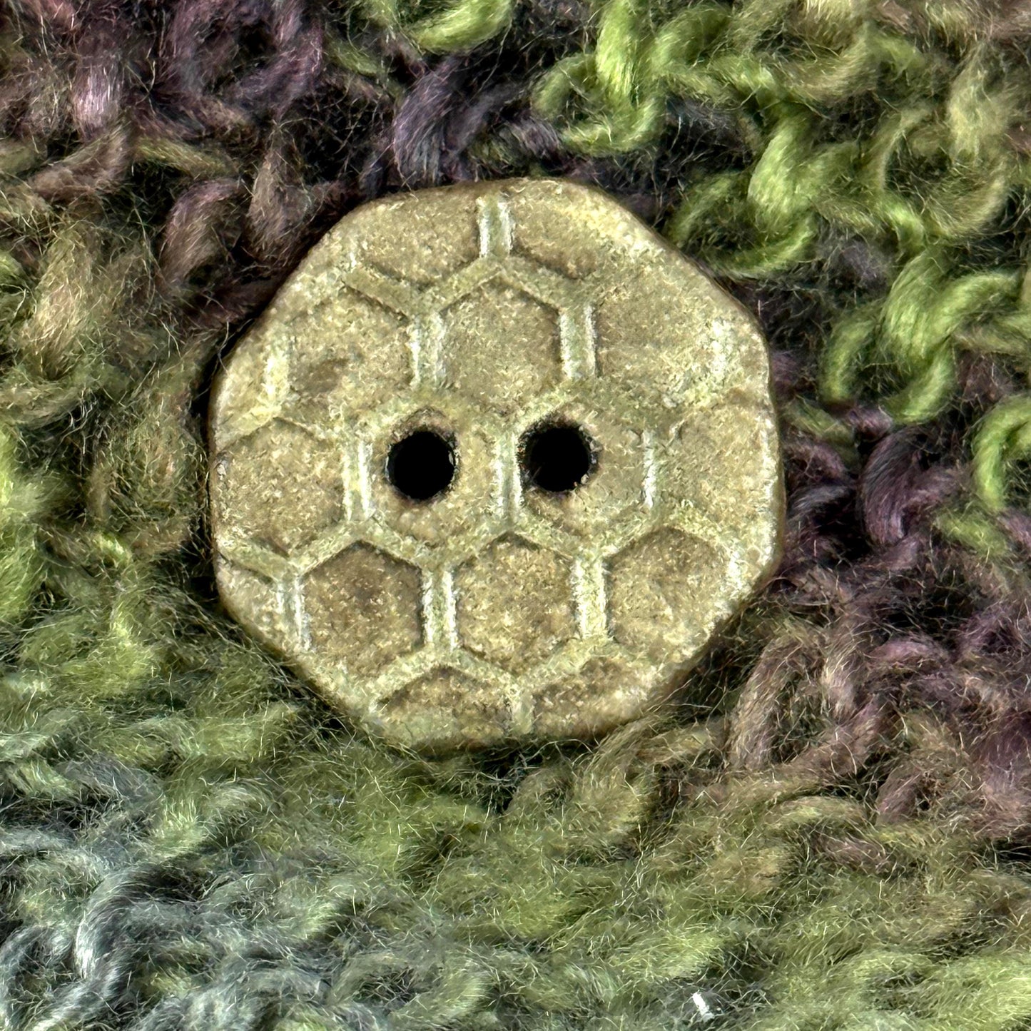 Golden Yellow Bee Hive Pattern on Black Porcelain Octagon Shaped Button
