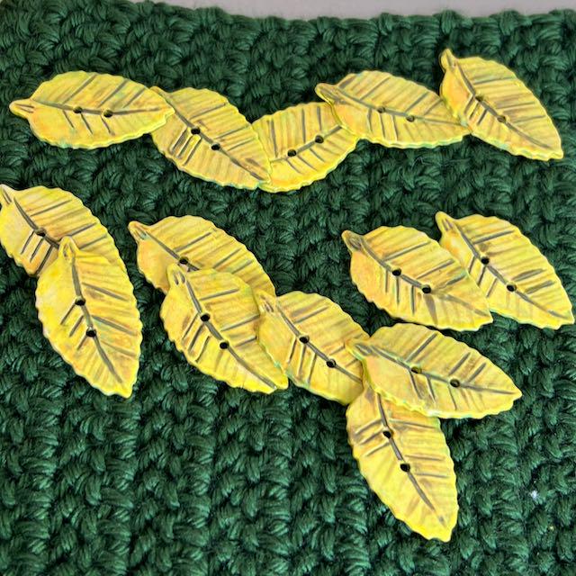 Yellow Leaf Shaped Ceramic Button