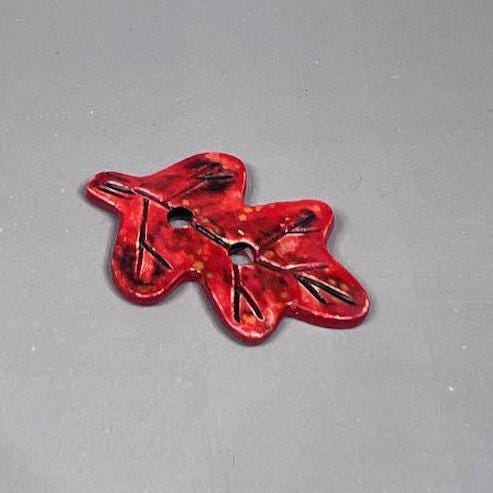 Red Leaf Shaped Ceramic Button