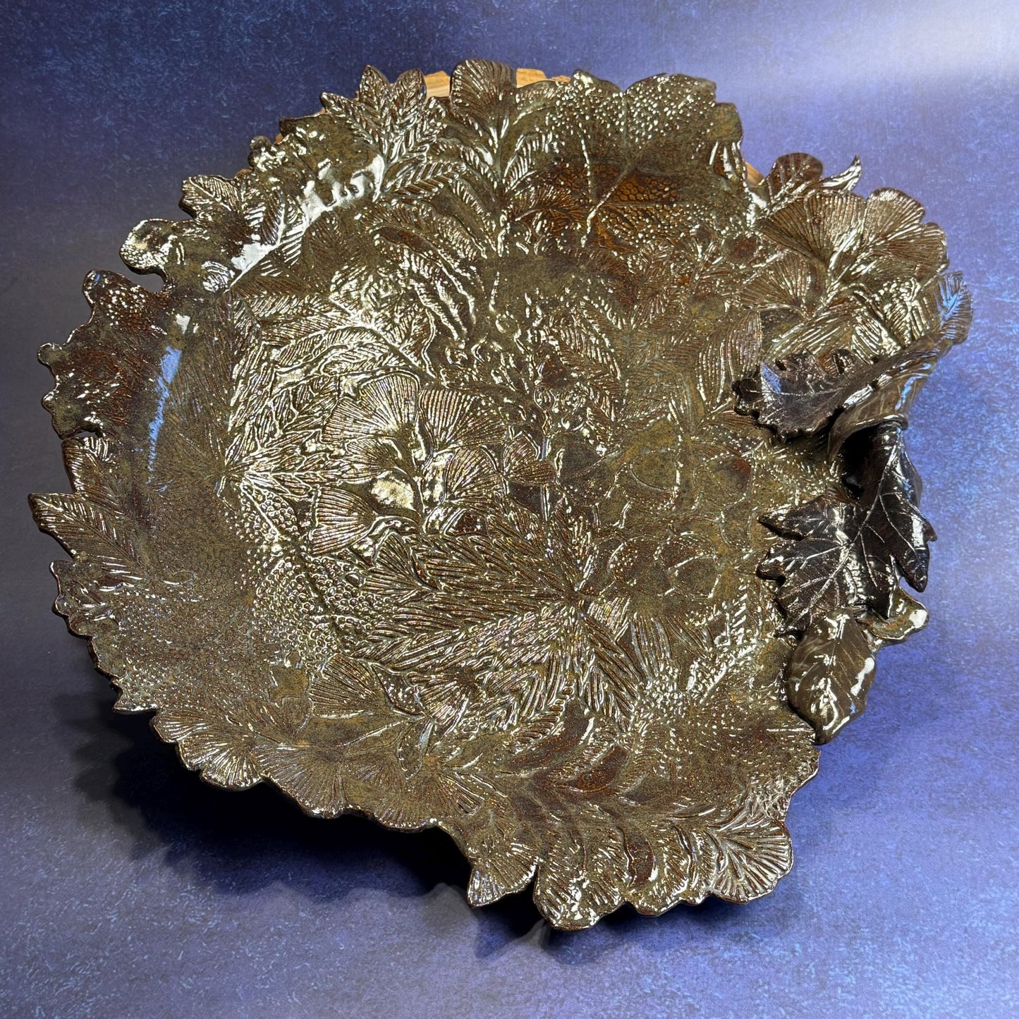 Large Brown and Green Leaf Organic Shaped Serving Plate/Platter