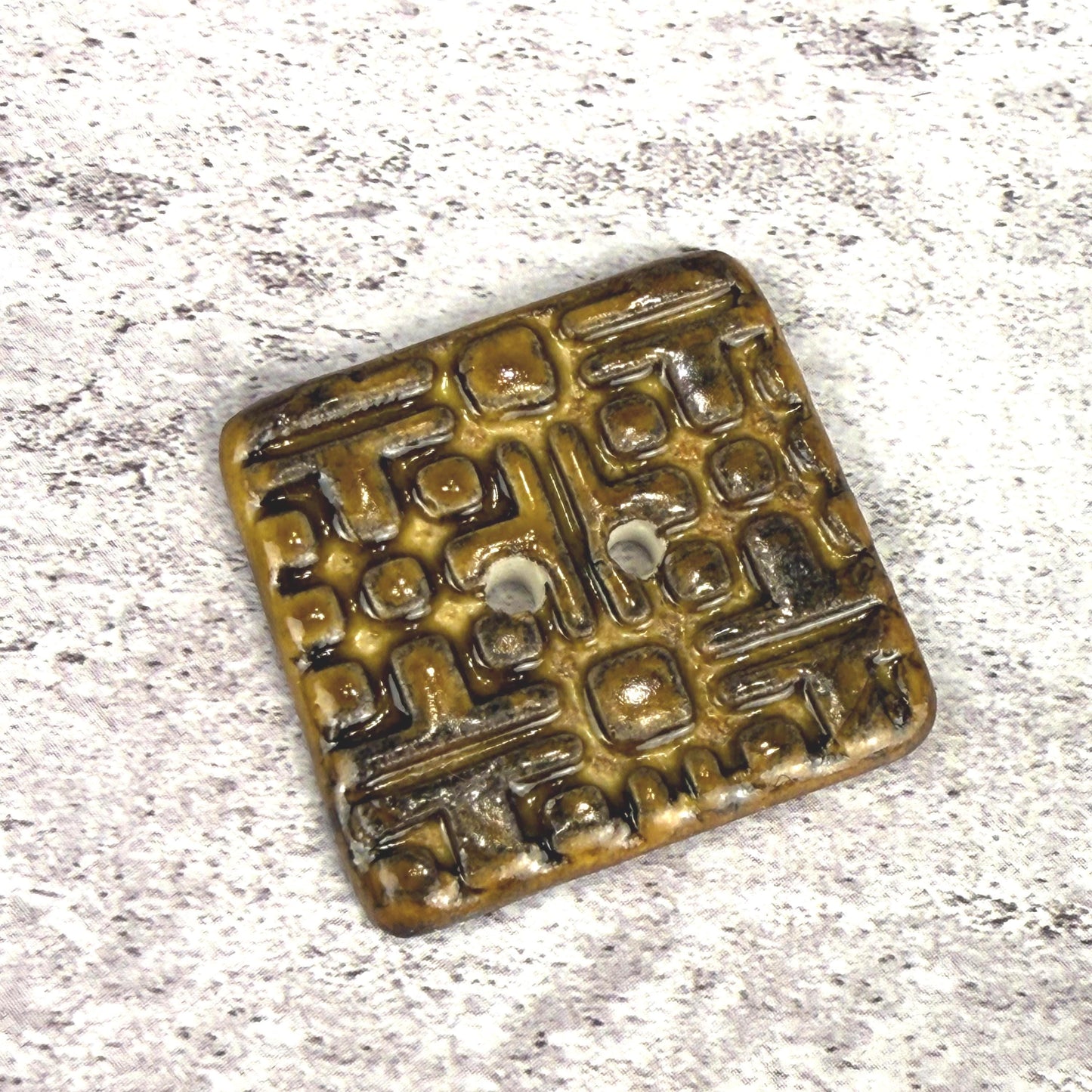 Golden Brown Graphic Texture Square 2 Hole Button