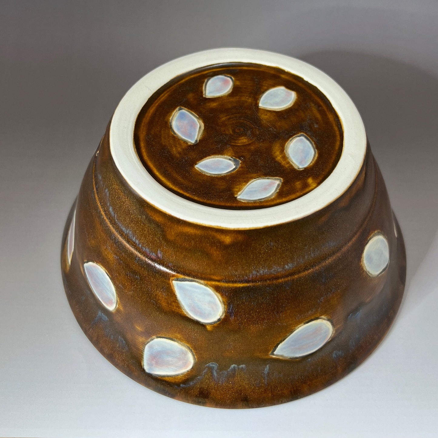 Brown Serving Bowl with Tulips