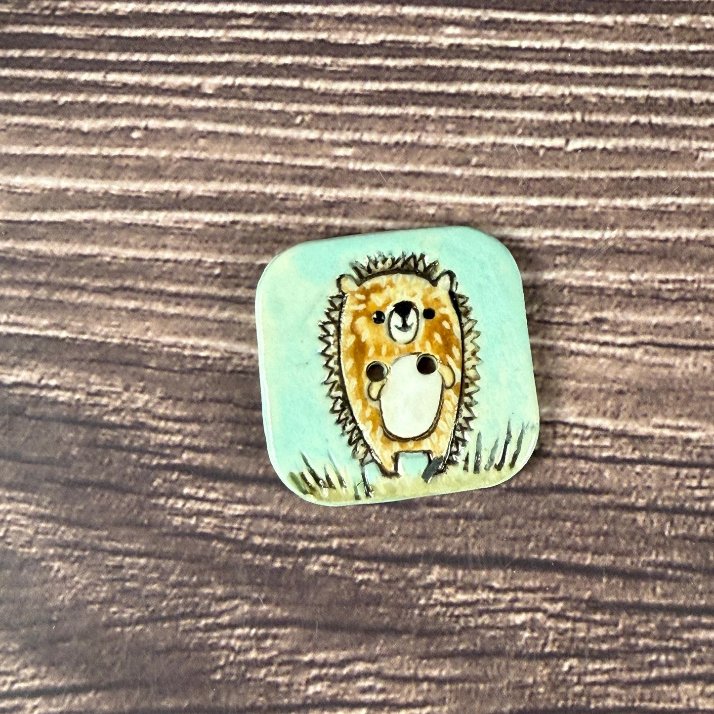 Retro Owl and Hedgie Square Ceramic Buttons