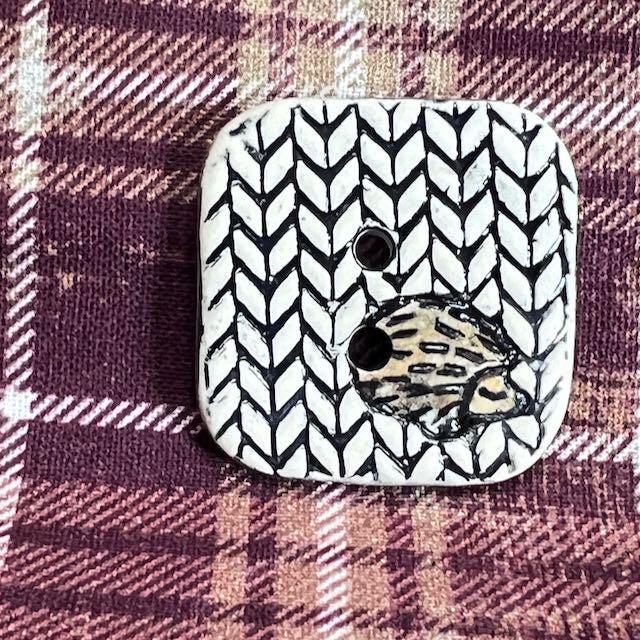 Hedgehog on Knit Square Ceramic Button
