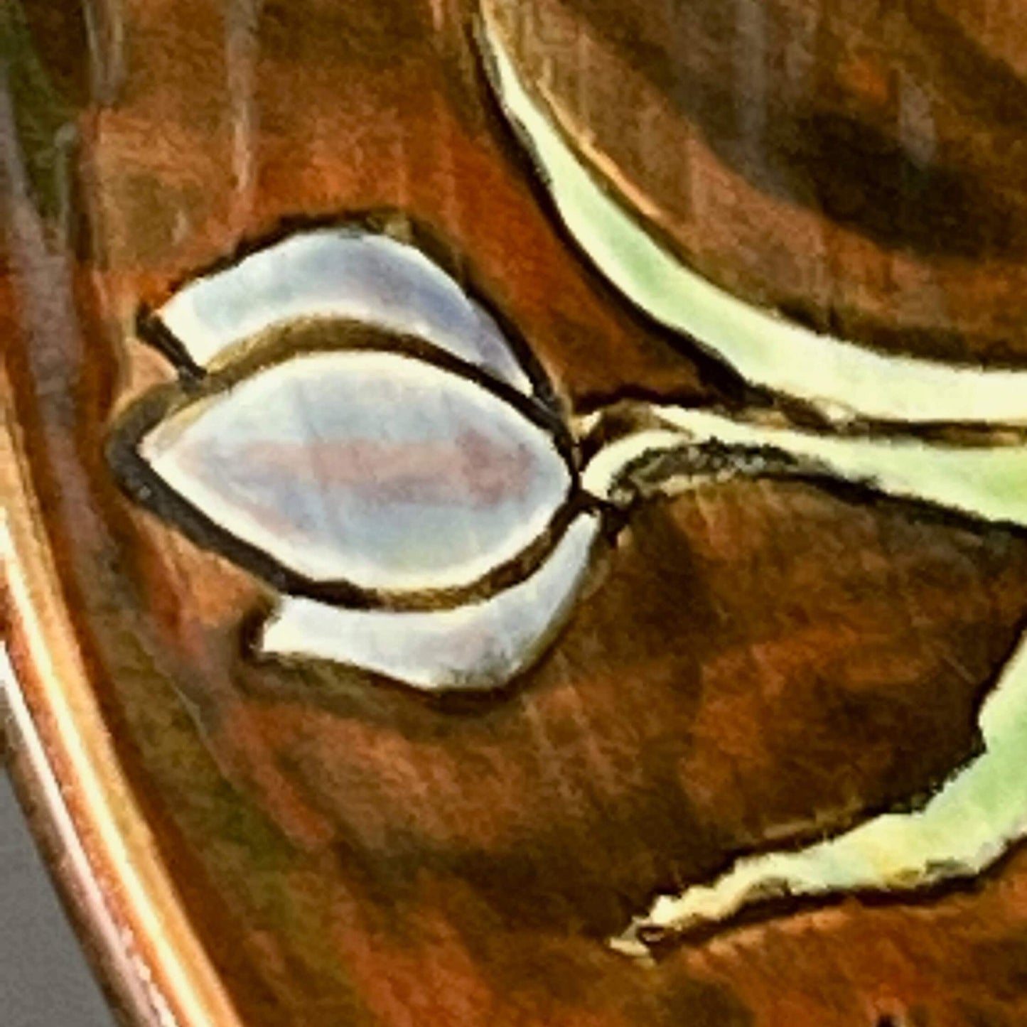 Brown Serving Bowl with Tulips