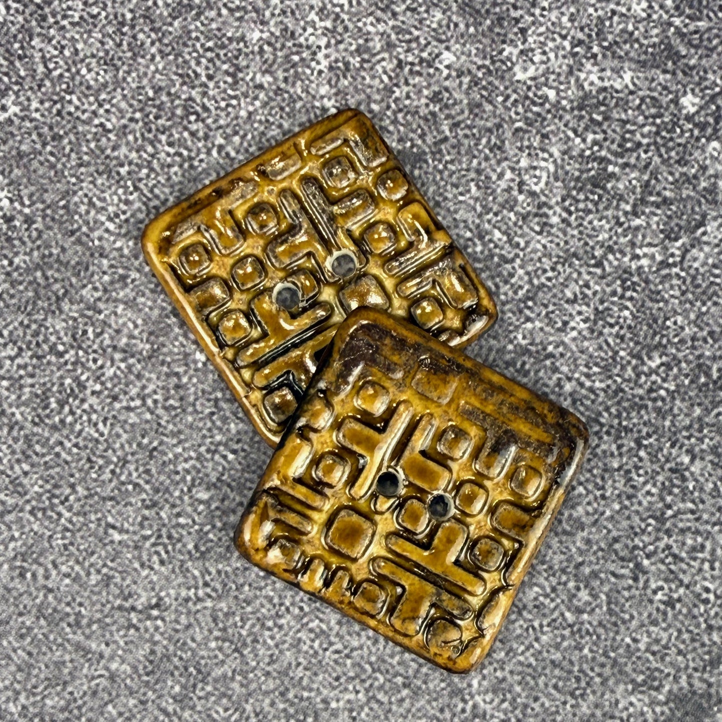 Golden Brown Graphic Texture Square 2 Hole Button