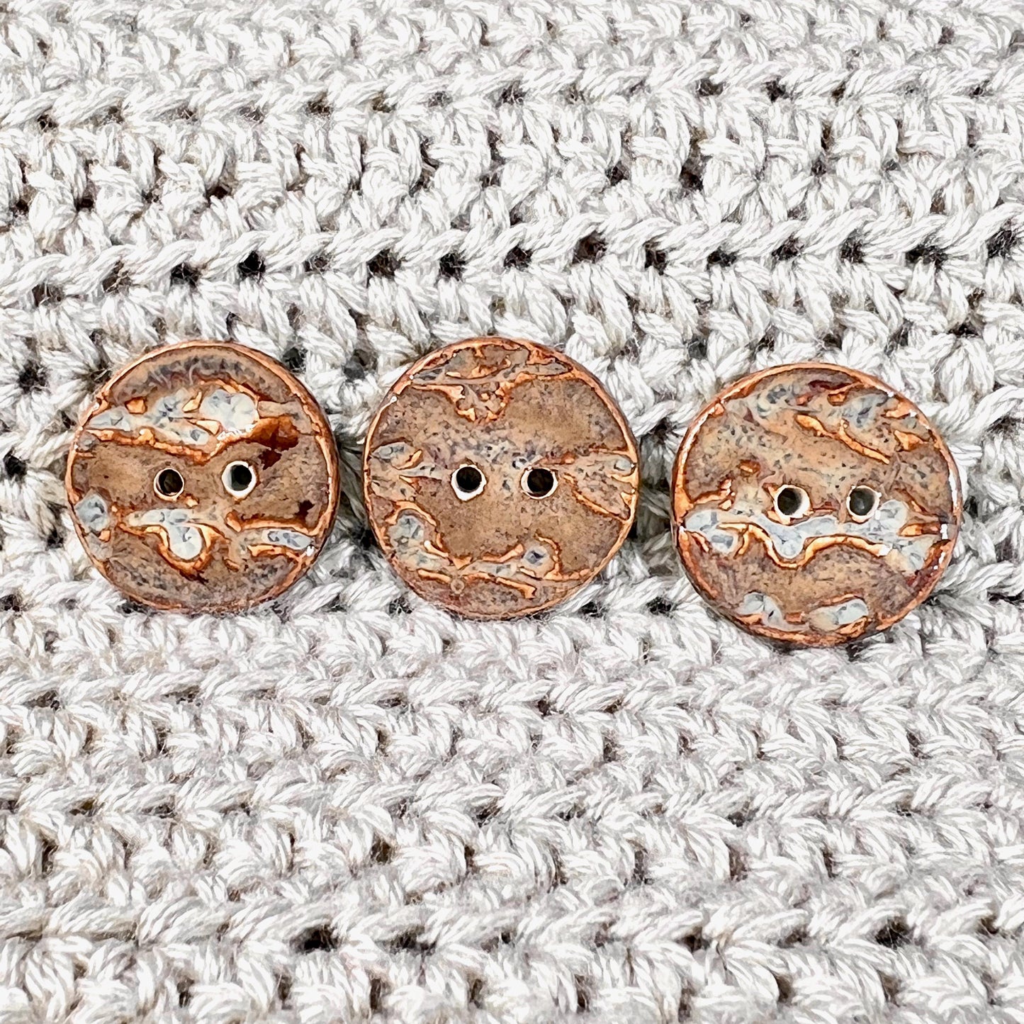 Set of 3 Brown Round Ceramic Buttons with 2 Holes