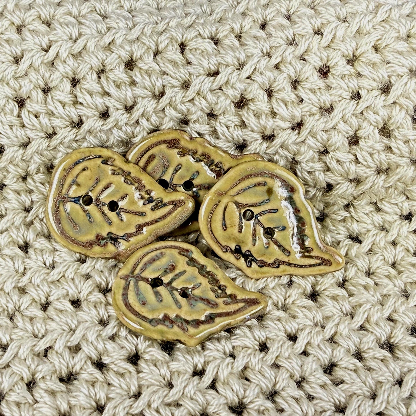 Large Stylized Green Leaf Ceramic Button