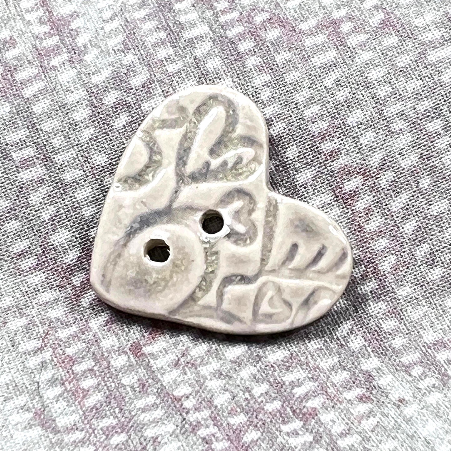 White Heart Buttons with Light Gray Heart Pattern