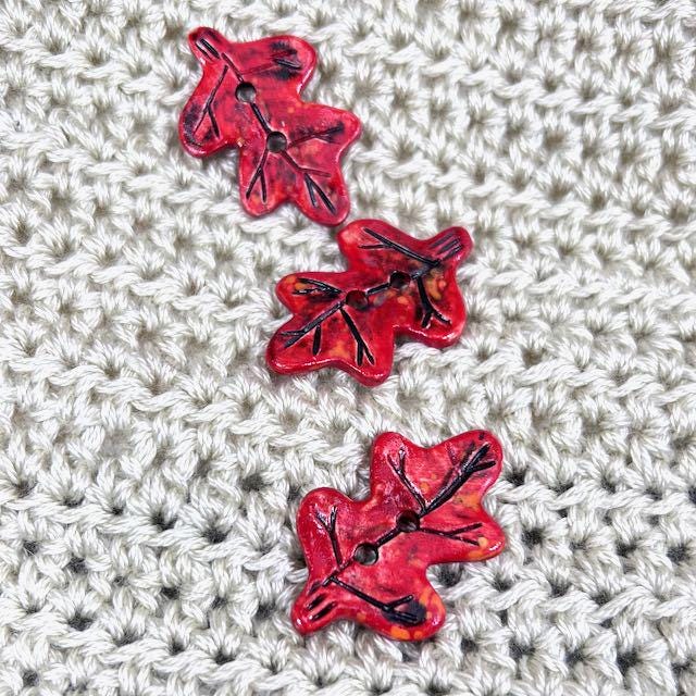 Red Leaf Shaped Ceramic Button