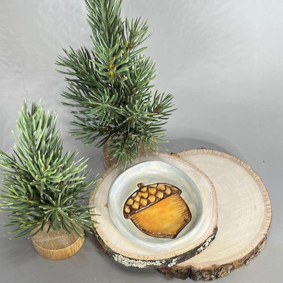 Handmade Ceramic Acorn Trinket Dish, Child's Ring Dish