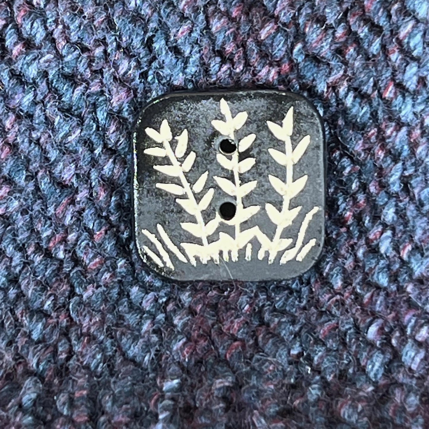 Black and White Sgraffito Plant Square Button
