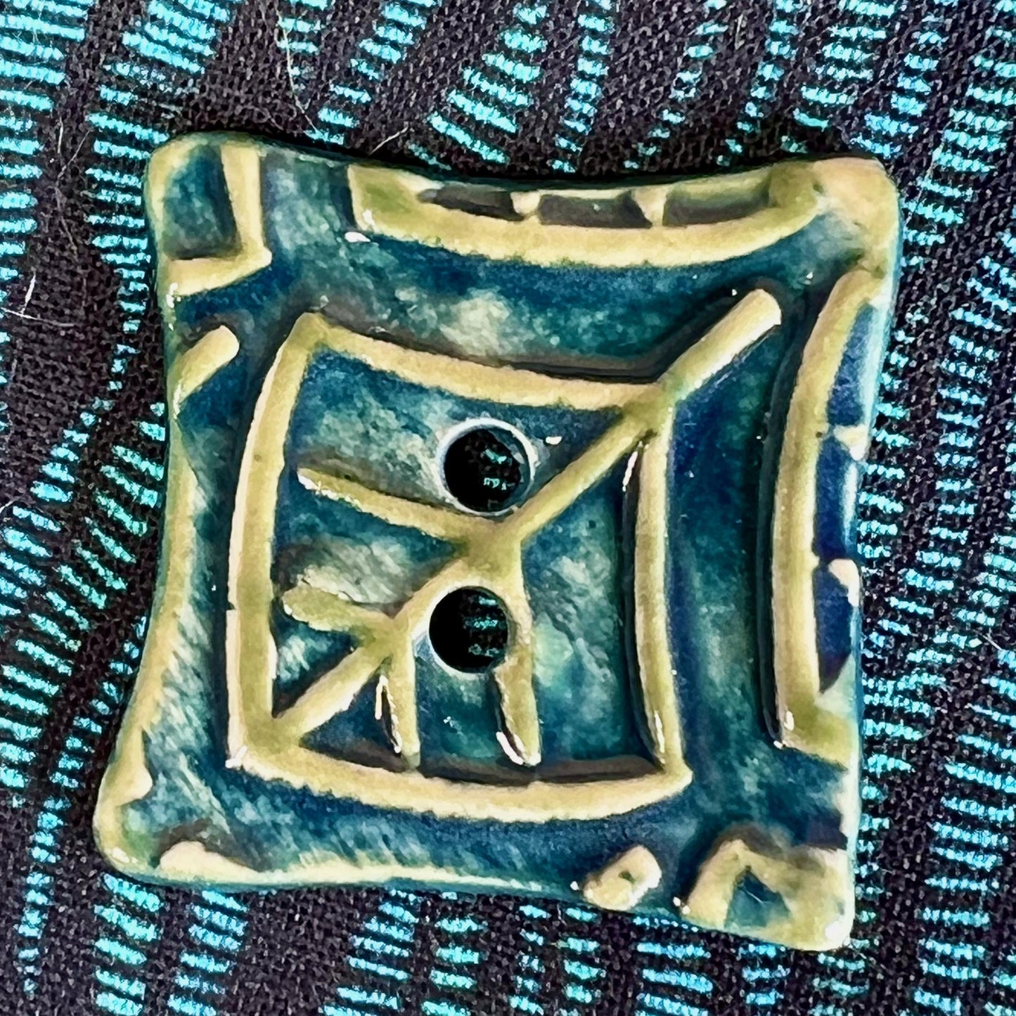 Square Green Button With Graphic Leaf Stamp 2 Holes