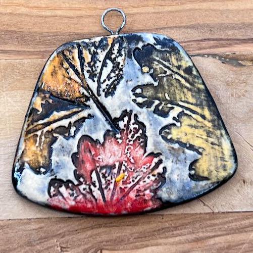 Vivid Fall Leaf Textures in Black Ceramic Pendants