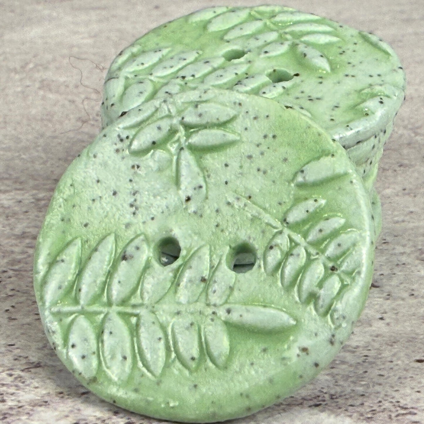 3 Light Green with Ferns Speckled Porcelain Buttons
