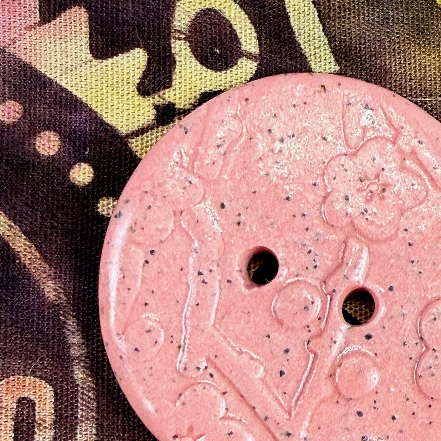 3 Pink Cherry Blossom Speckled Porcelain Buttons