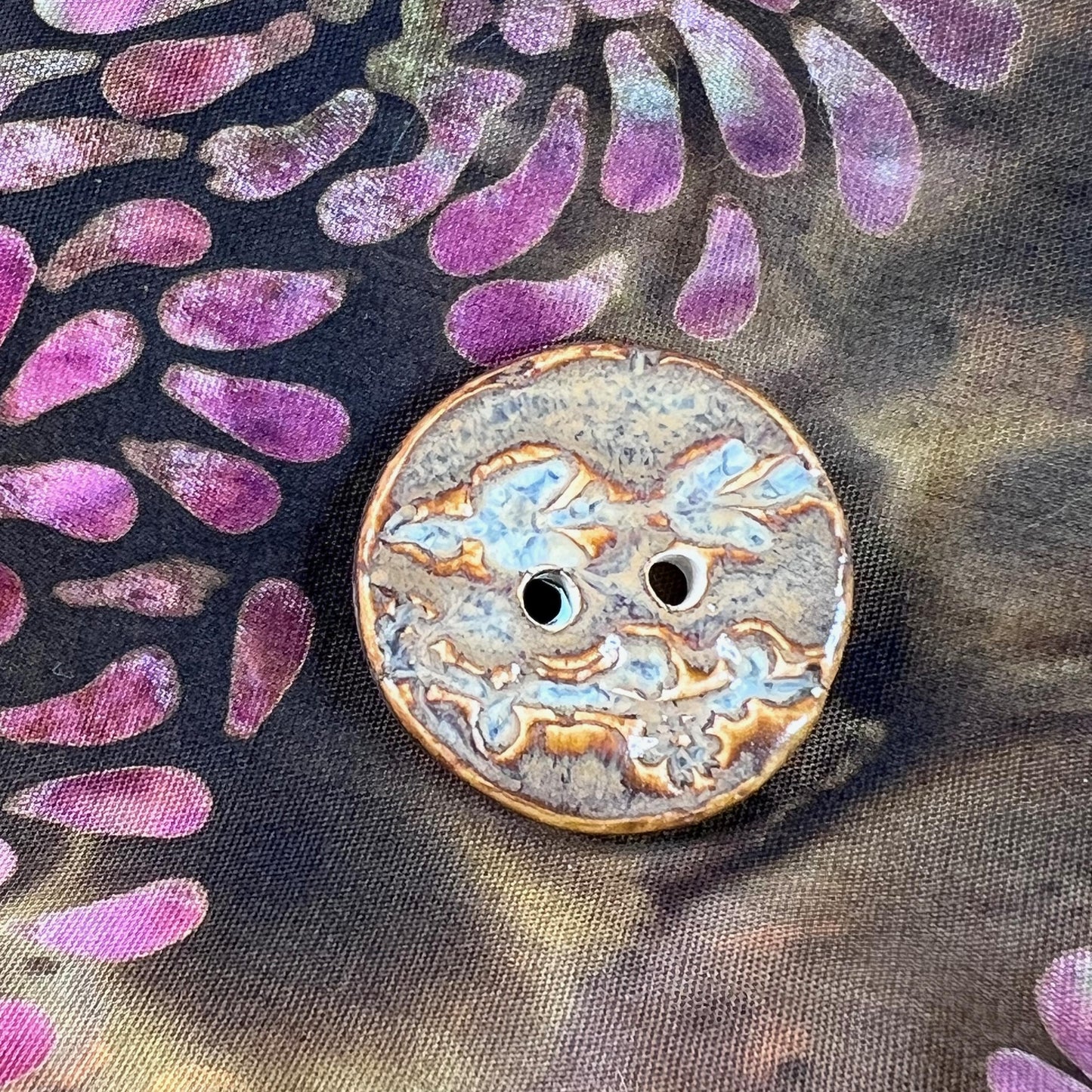 Set of 3 Brown Round Ceramic Buttons with 2 Holes