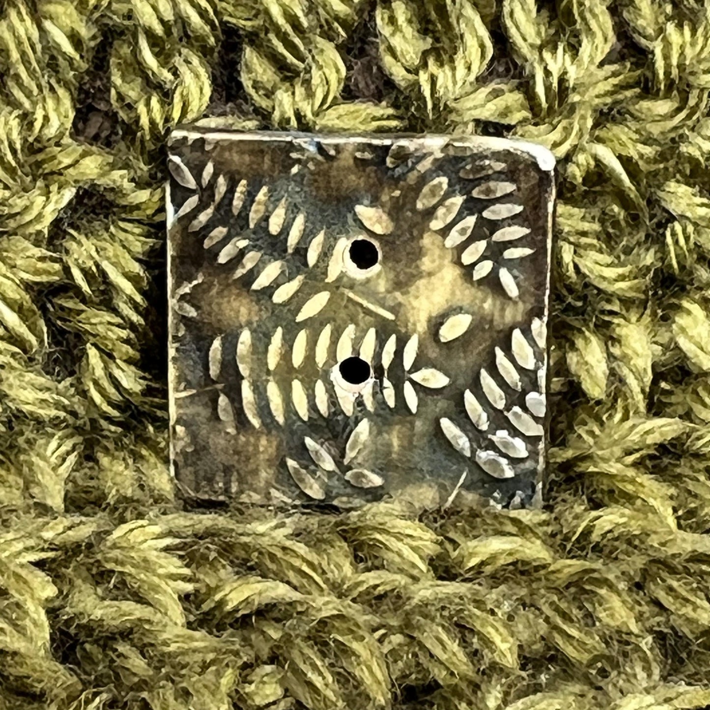 Woodland Fern Textured Square Ceramic Button