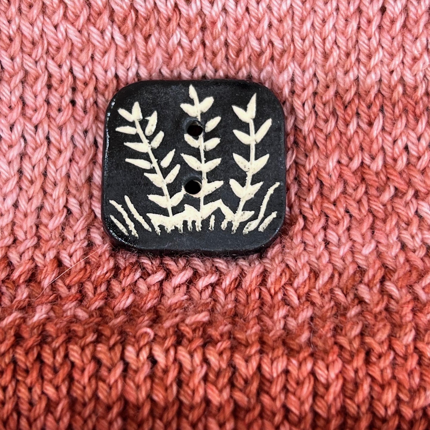 Black and White Sgraffito Plant Square Button