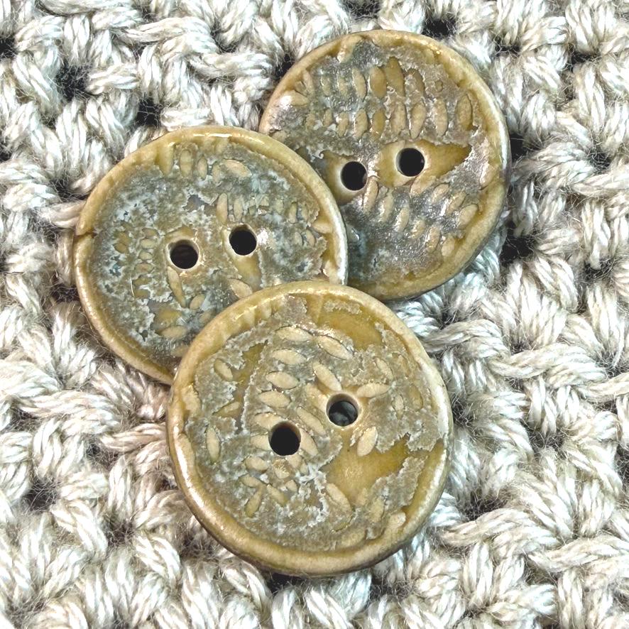 Small Spring Ferns with Green and Gold  2 Hole Round Buttons