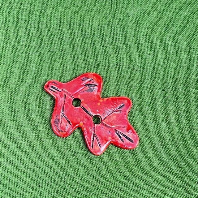 Red Leaf Shaped Ceramic Button