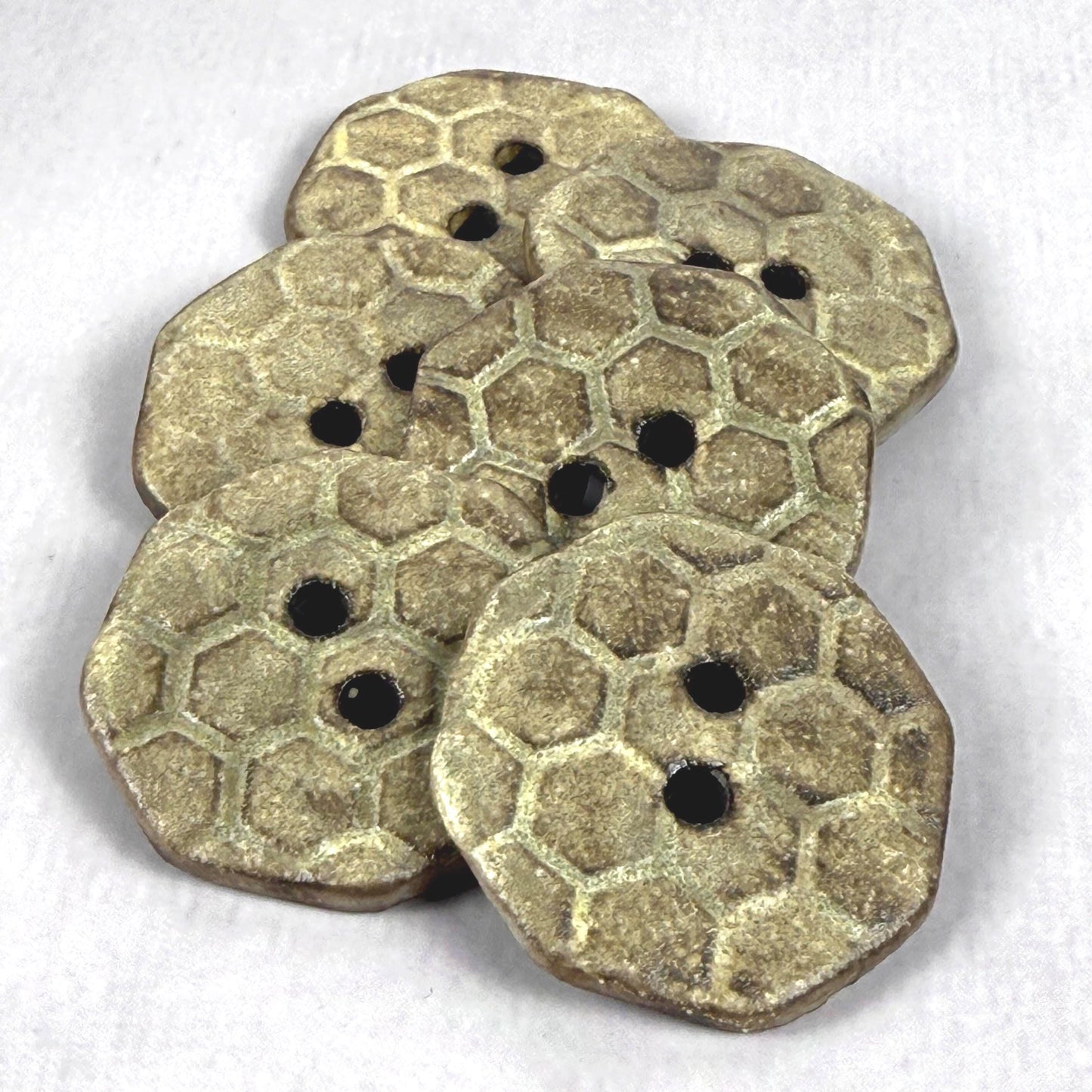 Golden Yellow Bee Hive Pattern on Black Porcelain Octagon Shaped Button