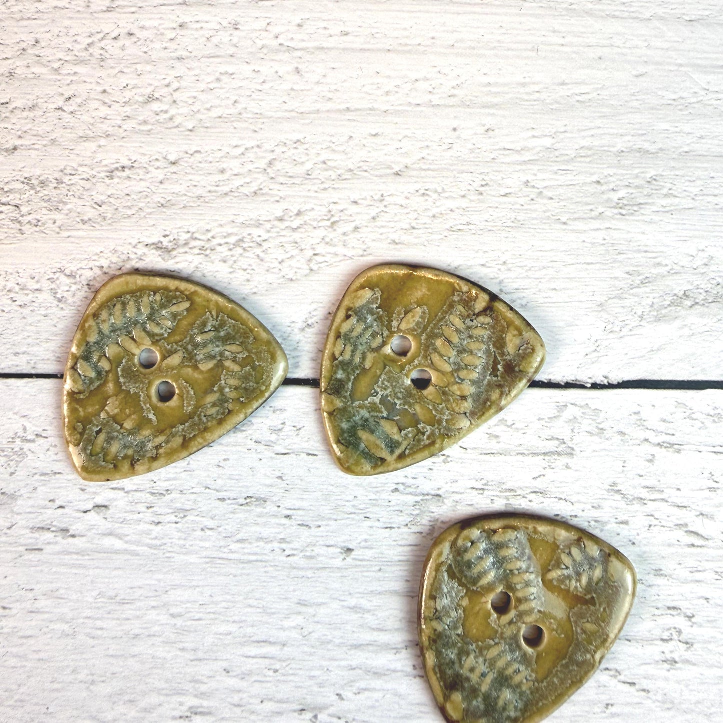 Spring Ferns with Green and Gold  2 Hole Small Triangular Buttons