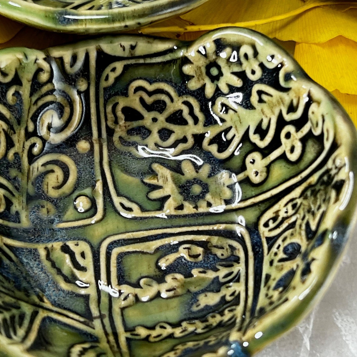Green Flower Quilt Design Teabag Holder/Spoonrest