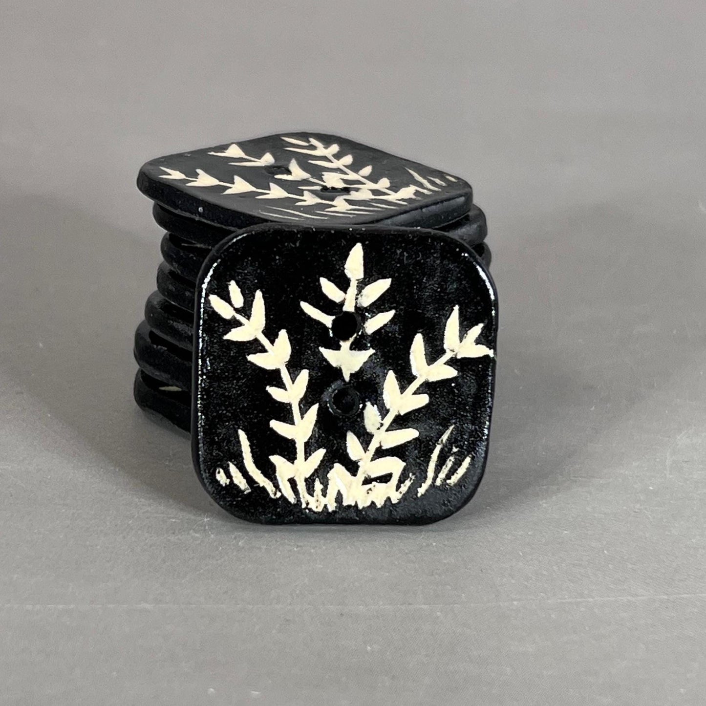 Black and White Sgraffito Plant Square Button