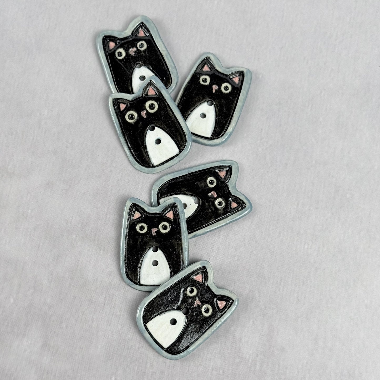 Tuxedo Kitty Ceramic Button