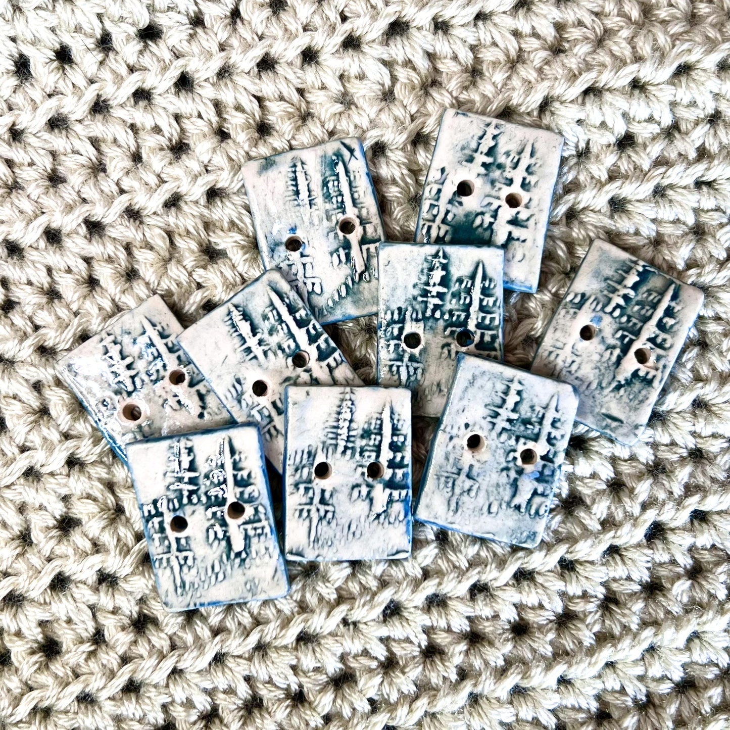 Winter Trees White and Blue Rectangular Buttons With 2 Holes