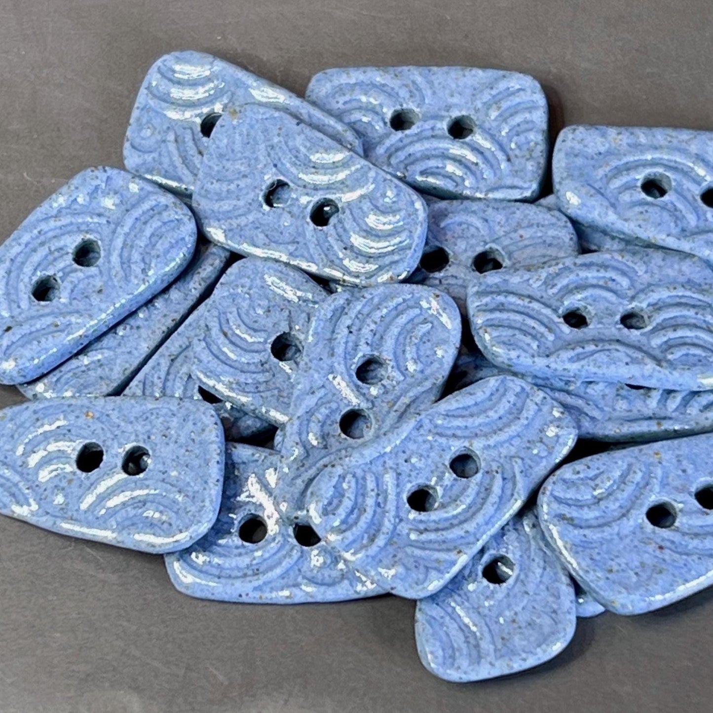 3 Blue Porcelain Wave Patterned Triangular Buttons