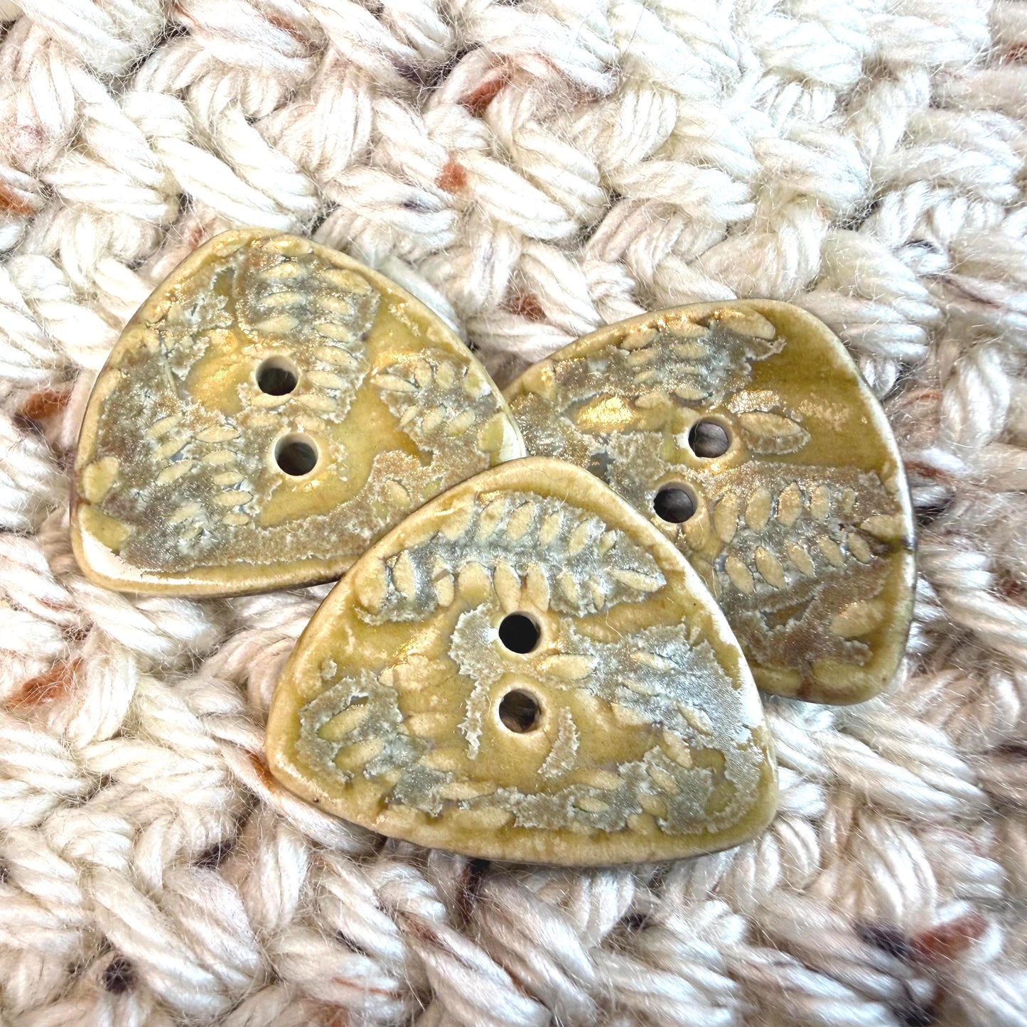 Spring Ferns with Green and Gold  2 Hole Small Triangular Buttons