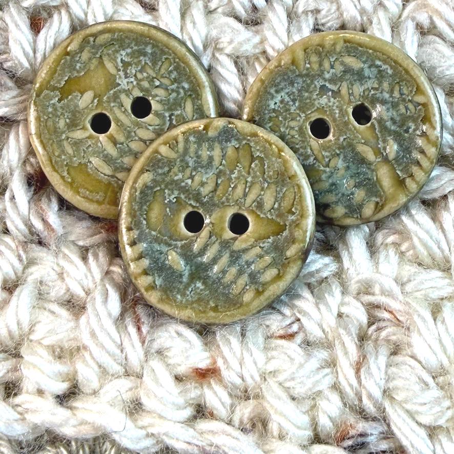 Small Spring Ferns with Green and Gold  2 Hole Round Buttons
