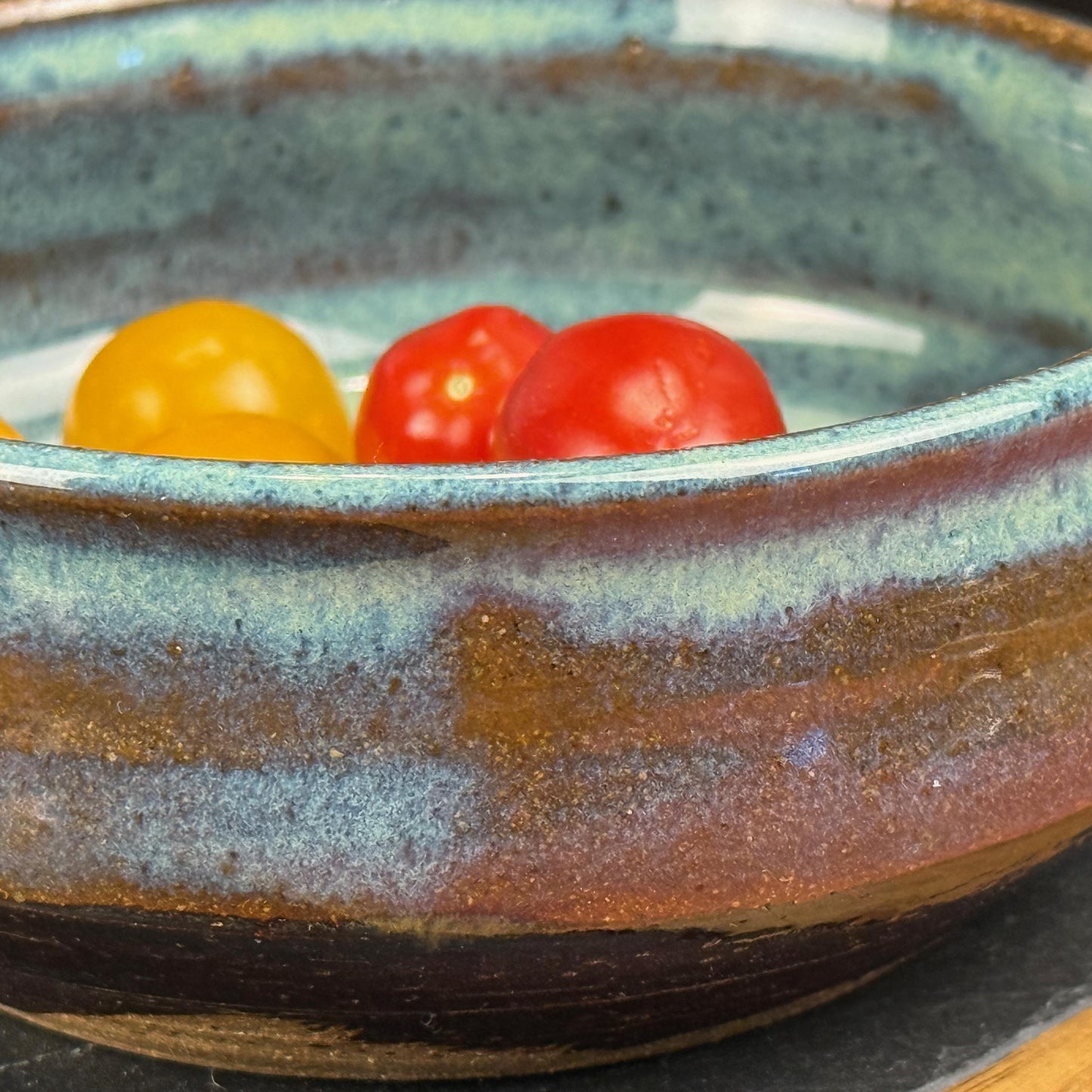 Blue with Brown Shallow Brown Stoneware Bowl