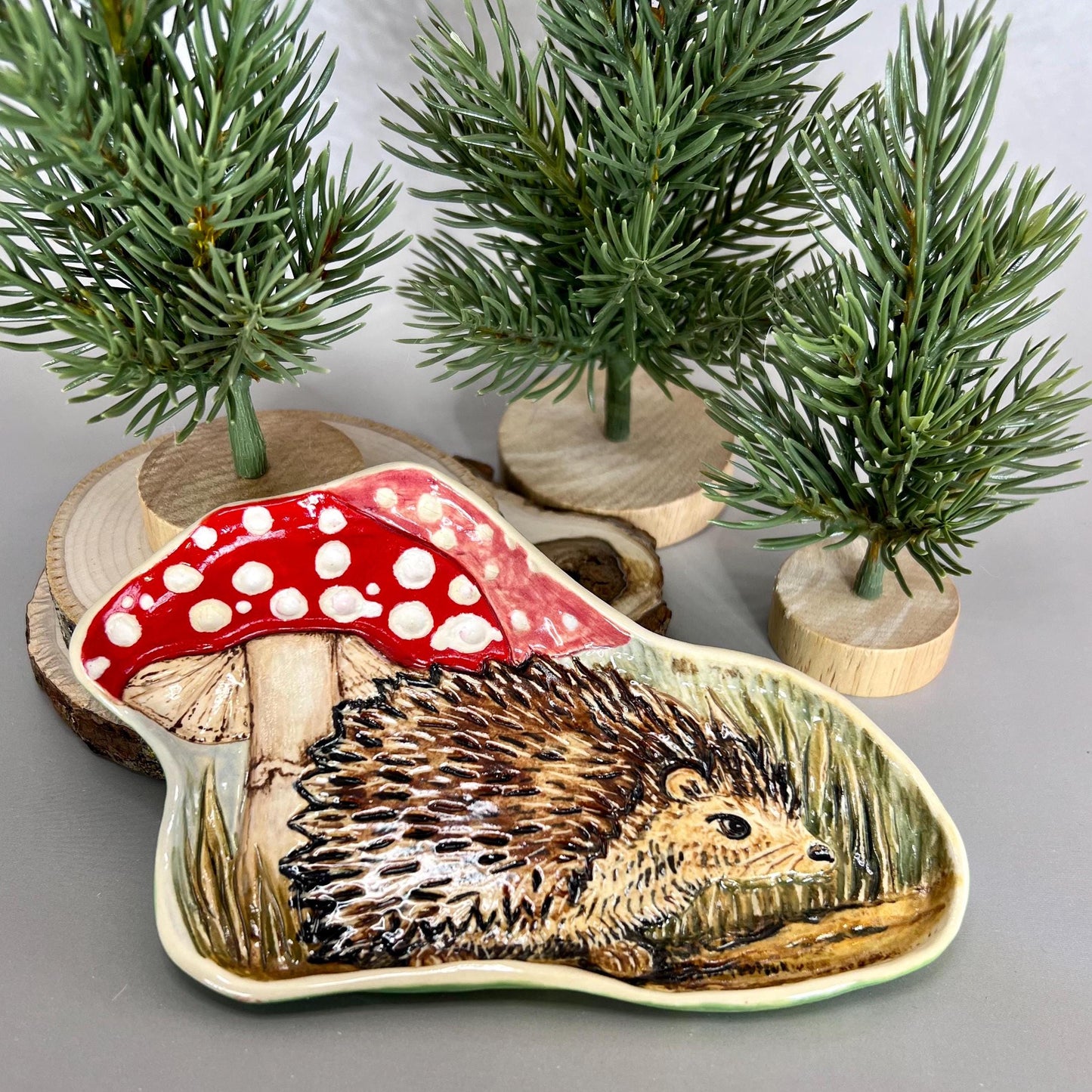 Hedgehog and Mushroom Trinket Dish/Tray/ Ring Dish/Spoon Rest